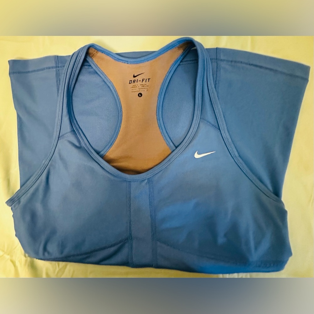 Nike Dri-FIT Blue Built-In Sports Bra Racerback Active Tank Top Mesh Back Size L - Picture 5 of 9